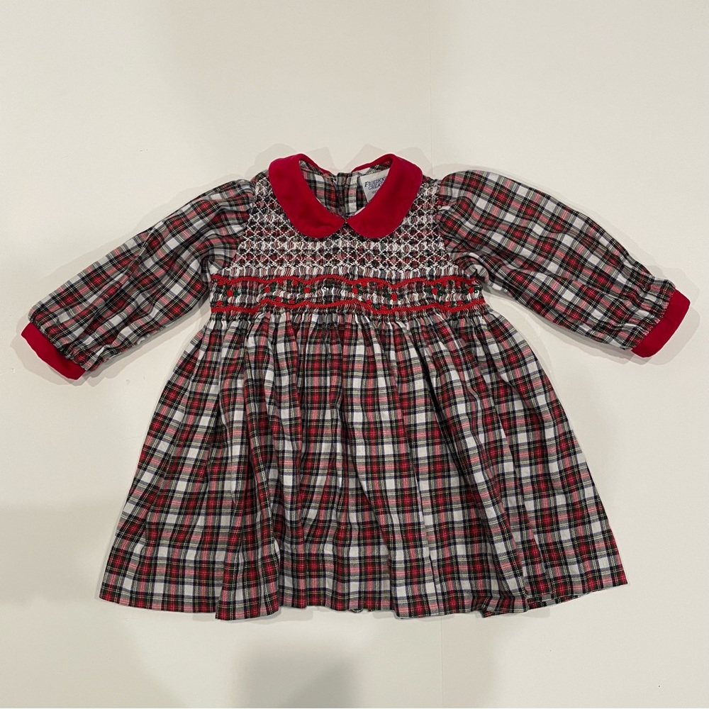 Vintage Friedknit Creations Plaid Long Sleeve Baby Dress Size 12 Month